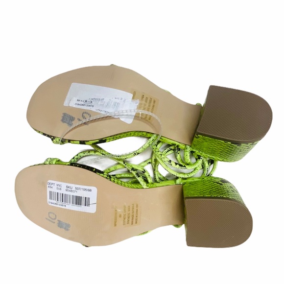 NWT Steve Madden Impressed Neon Green Snake Print Ankle Wrap Dress Sandals - Picture 6 of 6